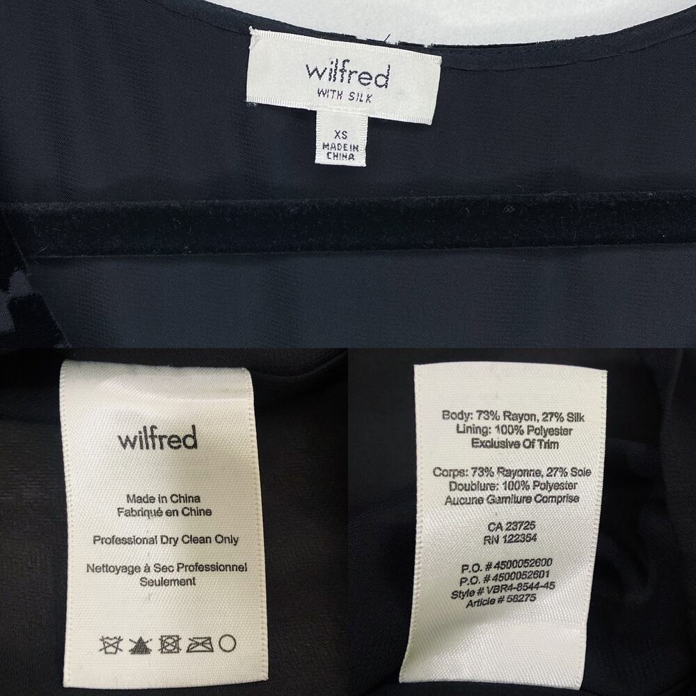 Aritzia Wilfred Floral Silk Velvet Overlay Black Mini Tunic Shirt Dress XS - Picture 9 of 9